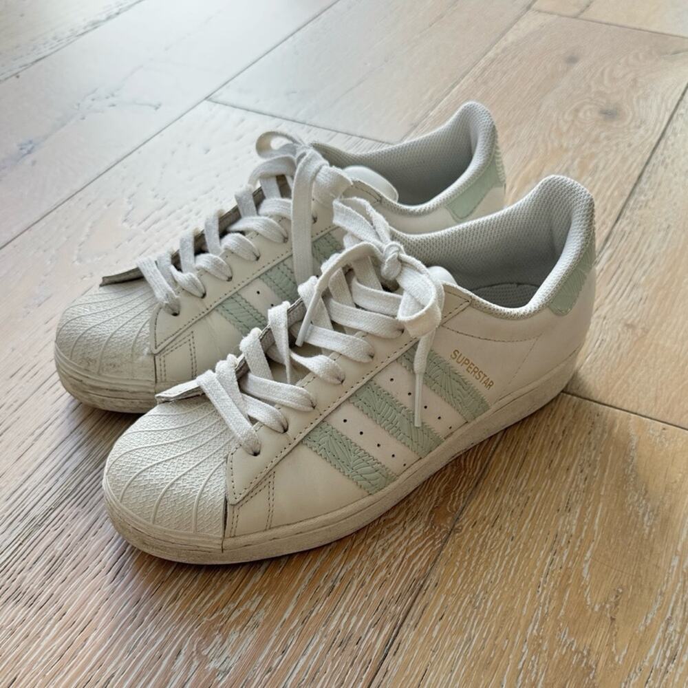 Adidas Superstar White Mint Green Sneakers Size 8.5 Classic Shell Toe Leather